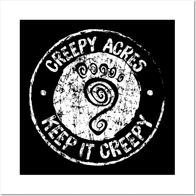 Creepy Acres foot logo (distressed in white) Wall Art by CreepyAcres